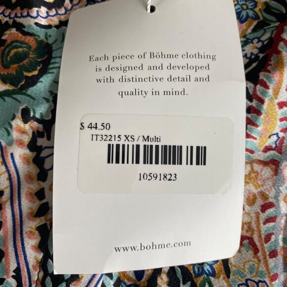 Böhme Auden Paisley Shirt Size XS NWT Mother of Pearl Button Up & Sleeves - Picture 8 of 12